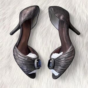 Pelle Moda Shimmering Silver Peep-Toe Heels